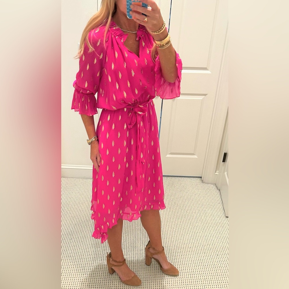 Lilly Pulitzer Pink Gold Alyanna Midi Dress Size Small